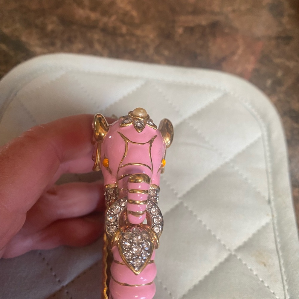 Kenneth Lane pink Elephant Bracelet with Gold and Crystal Accents